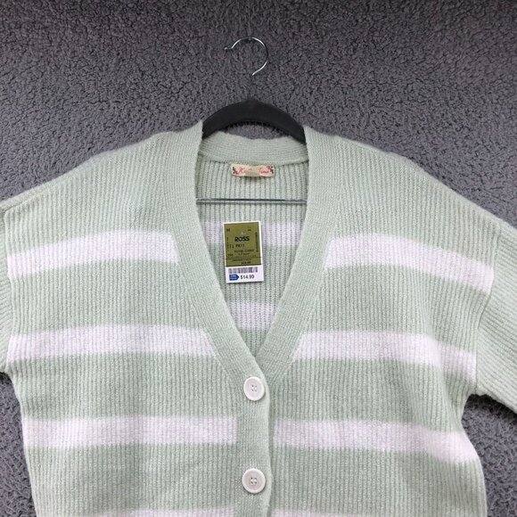 NWT It's Our Time Cardigan Womens M V-neck Pastel Green Striped Button Front - Picture 3 of 10